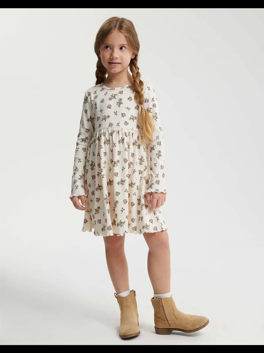 Молочное платье с принтом