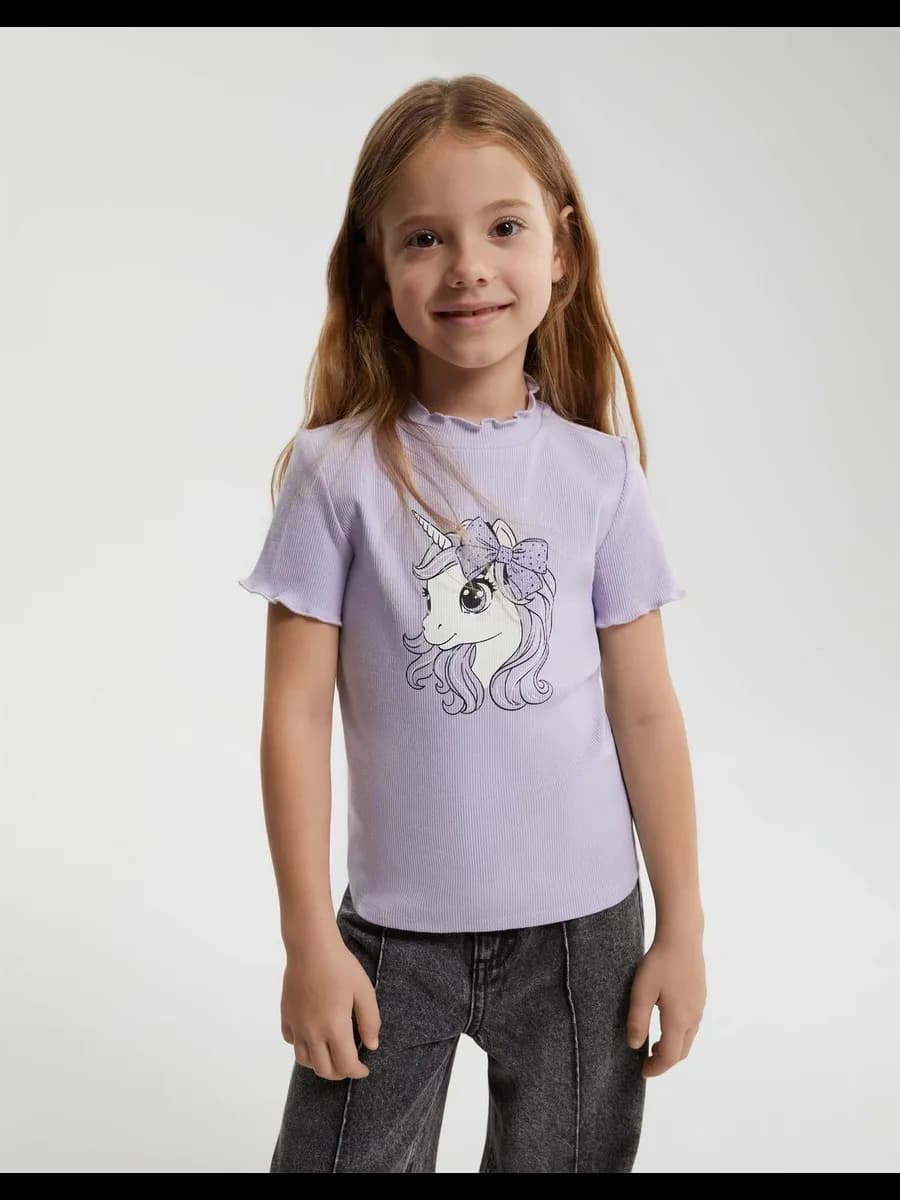 Сиреневая футболка с волнистым краем - фото 1