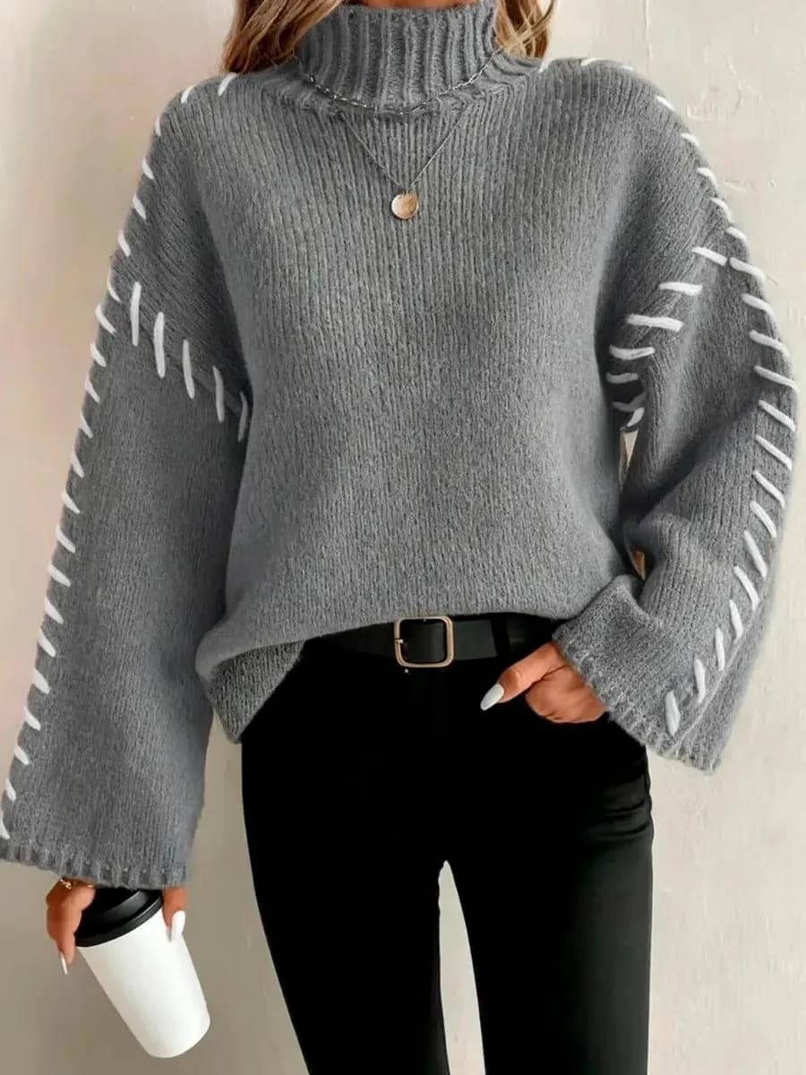 Свитер вязаный с горлом свободный оверсайз