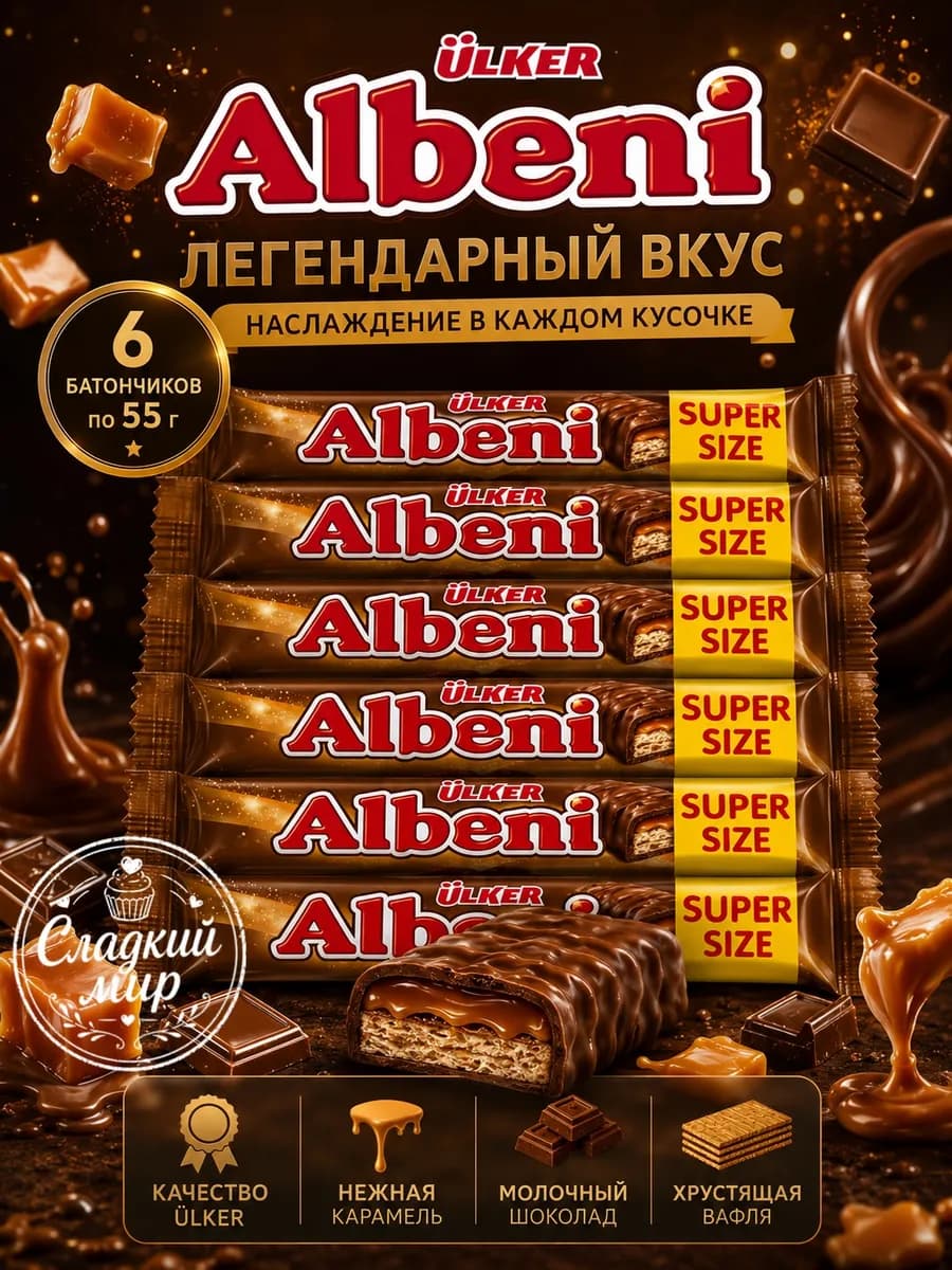 Батончик Albeni с шоколадным печеньем и карамелью, 6шт