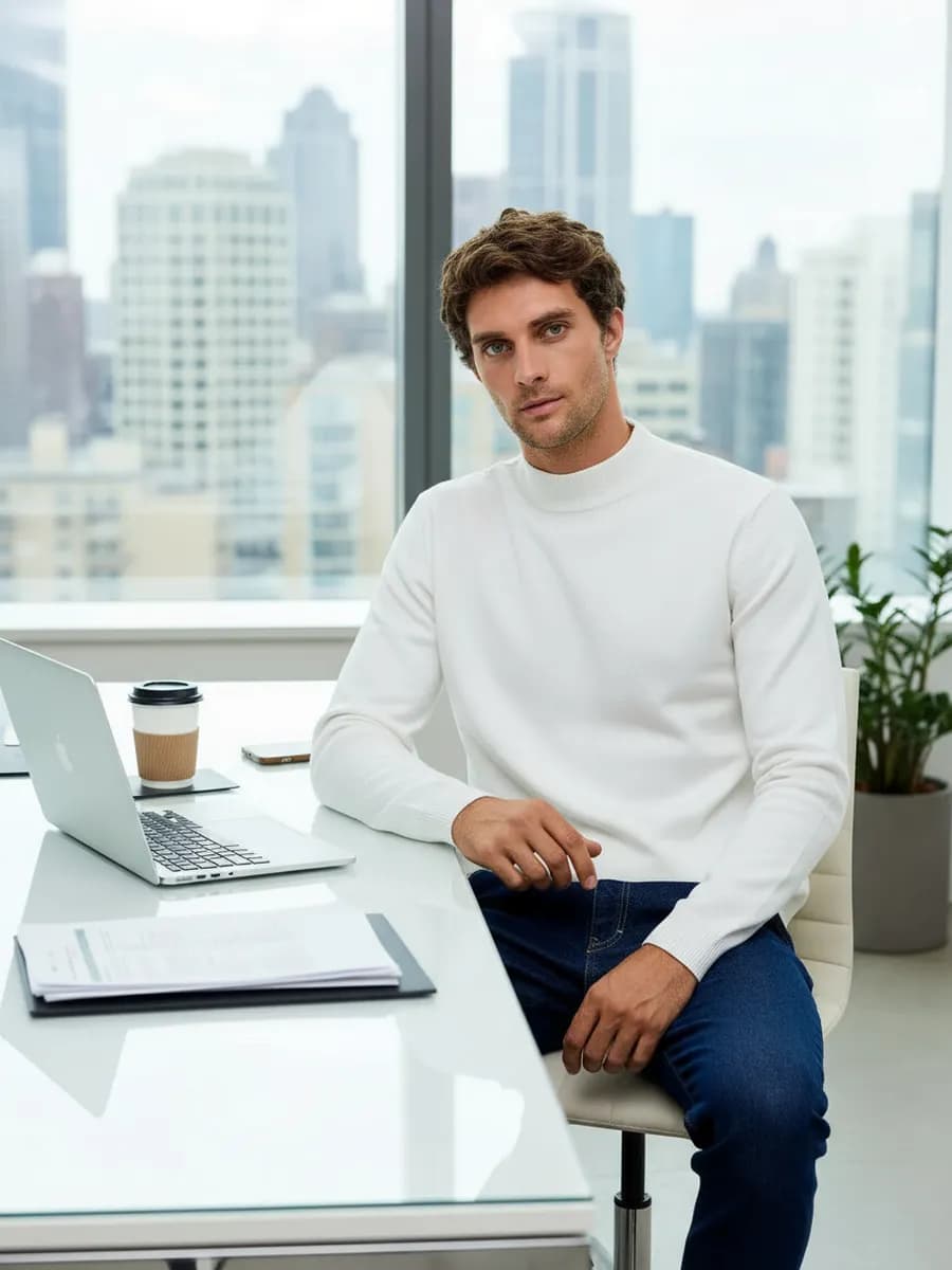 Водолазка с горлом теплая из хлопка