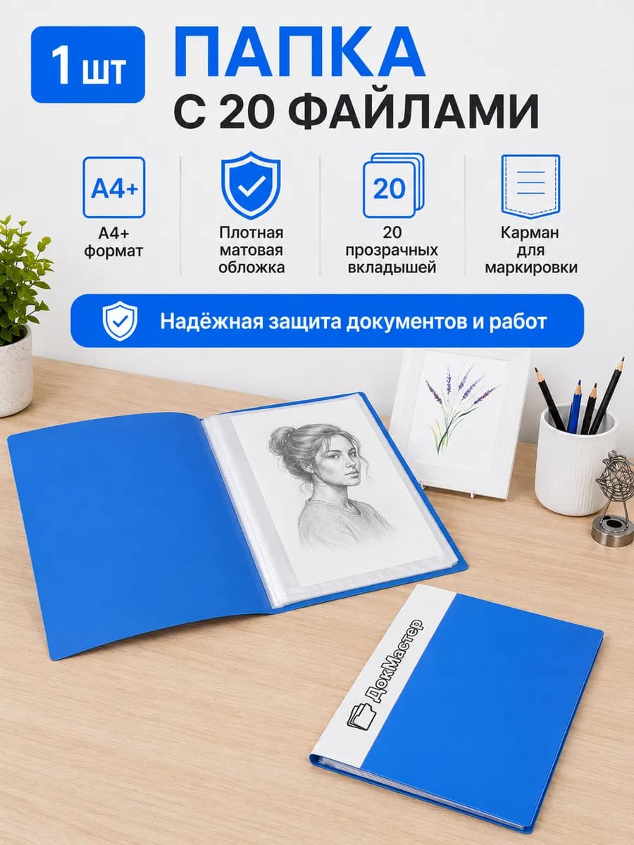 Папка для документов А4 с 20 файлами