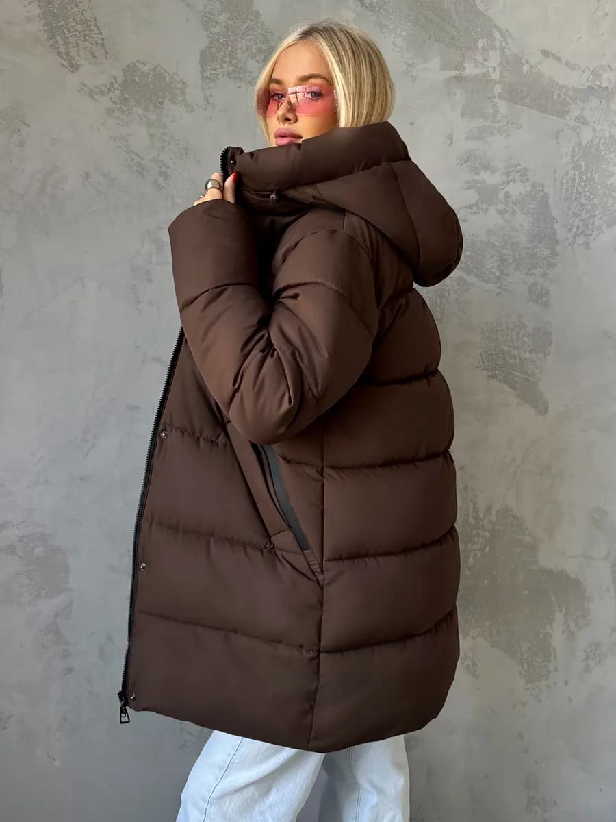 Куртка зимняя удлиненная с капюшоном