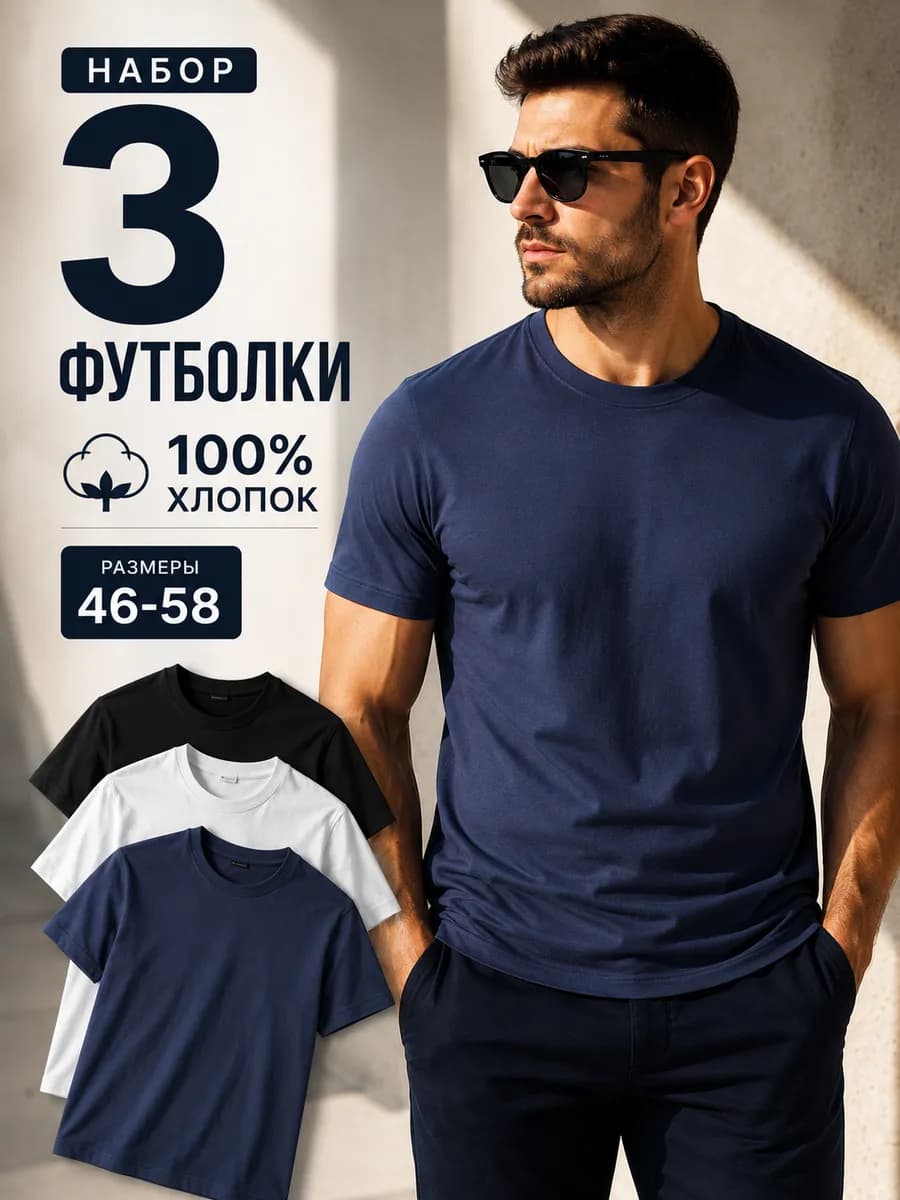 Набор мужских футболок 3 шт 100% хлопок