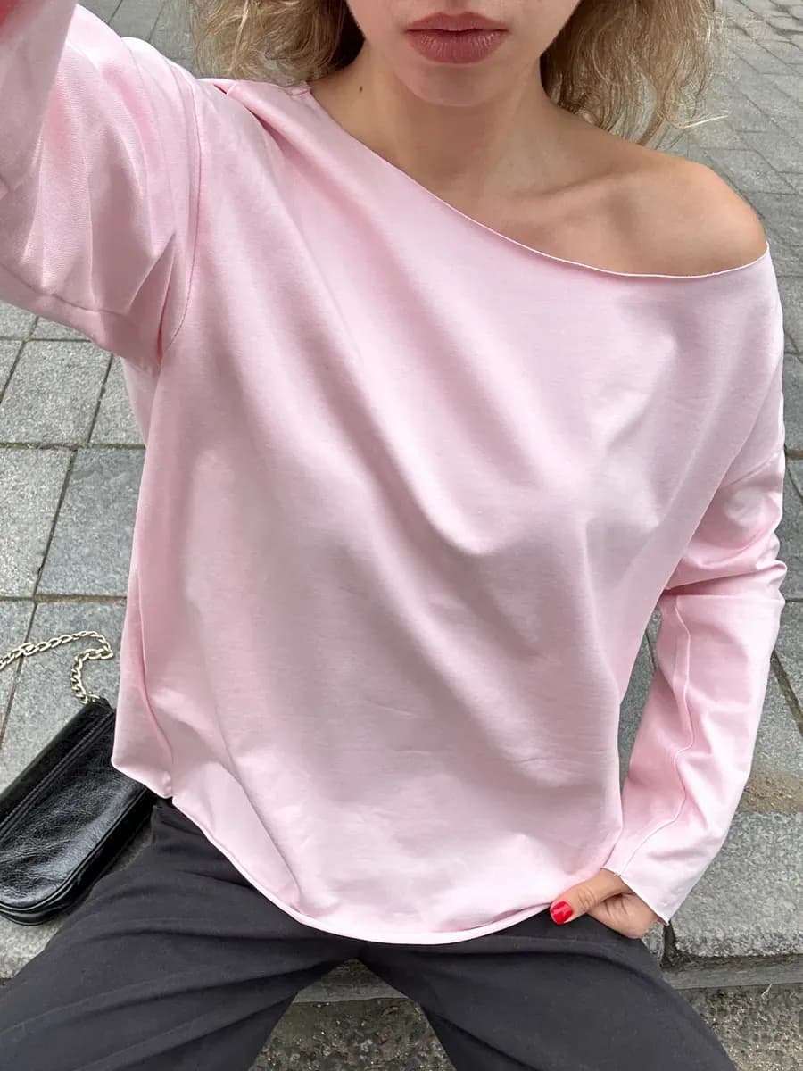 Однотонный оверсайз лонгслив с необработанным краем