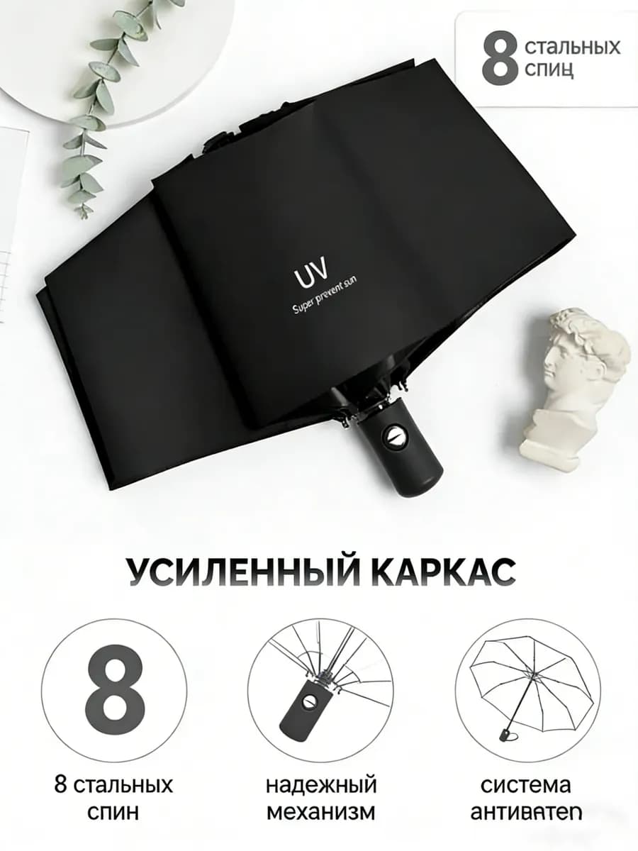 Зонт автомат антиветер компактный от солнца 8 спицами