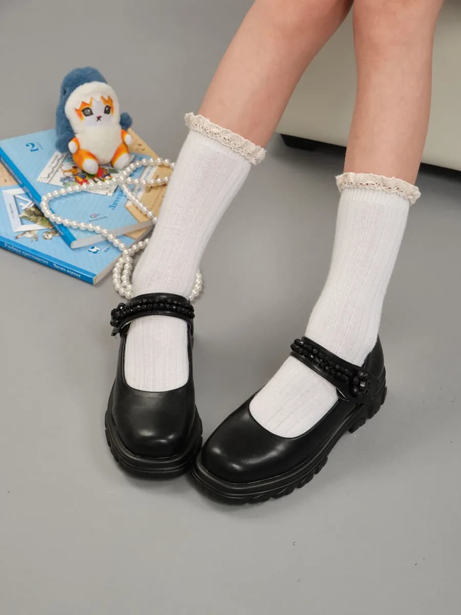 Школьные туфли лоферы мери джейн с липучкой