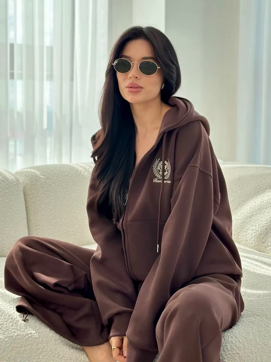 Костюм спортивный зип худи со штанами оверсайз без начеса