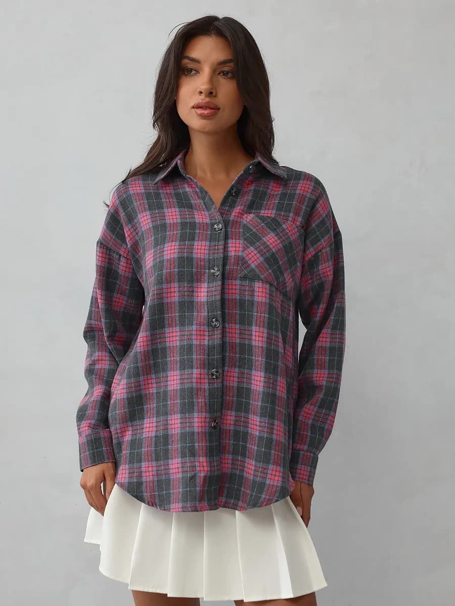 Рубашка в клетку оверсайз удлиненная