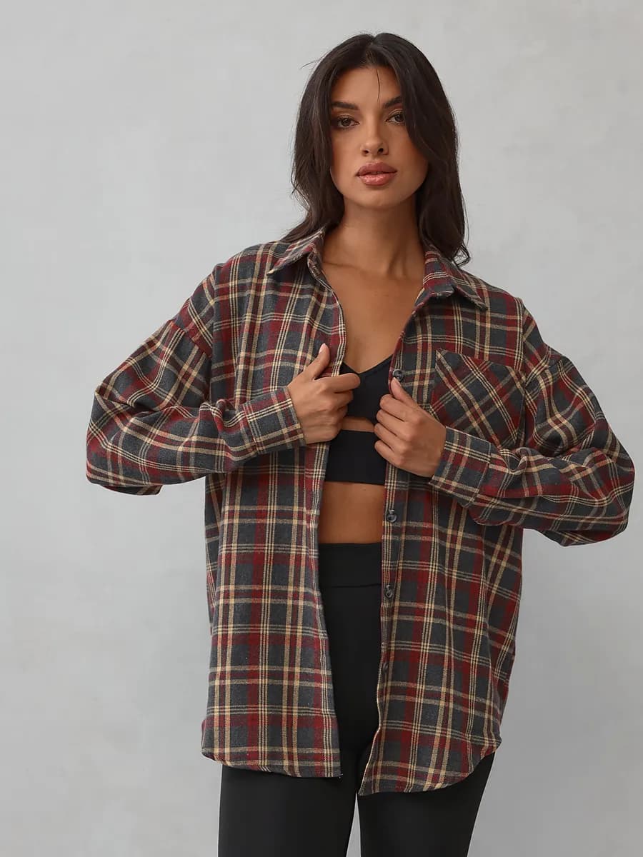 Рубашка в клетку оверсайз удлиненная