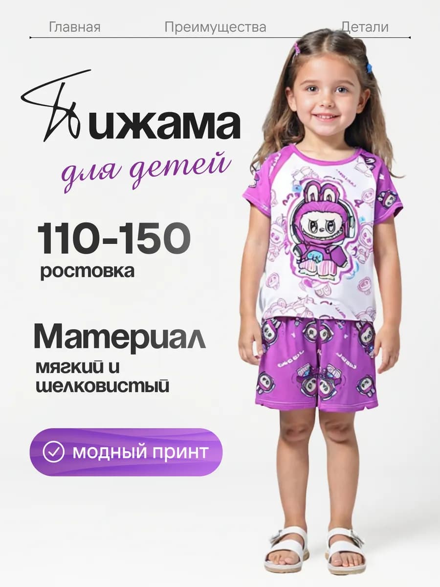 Пижама детская с шортами и футболкой