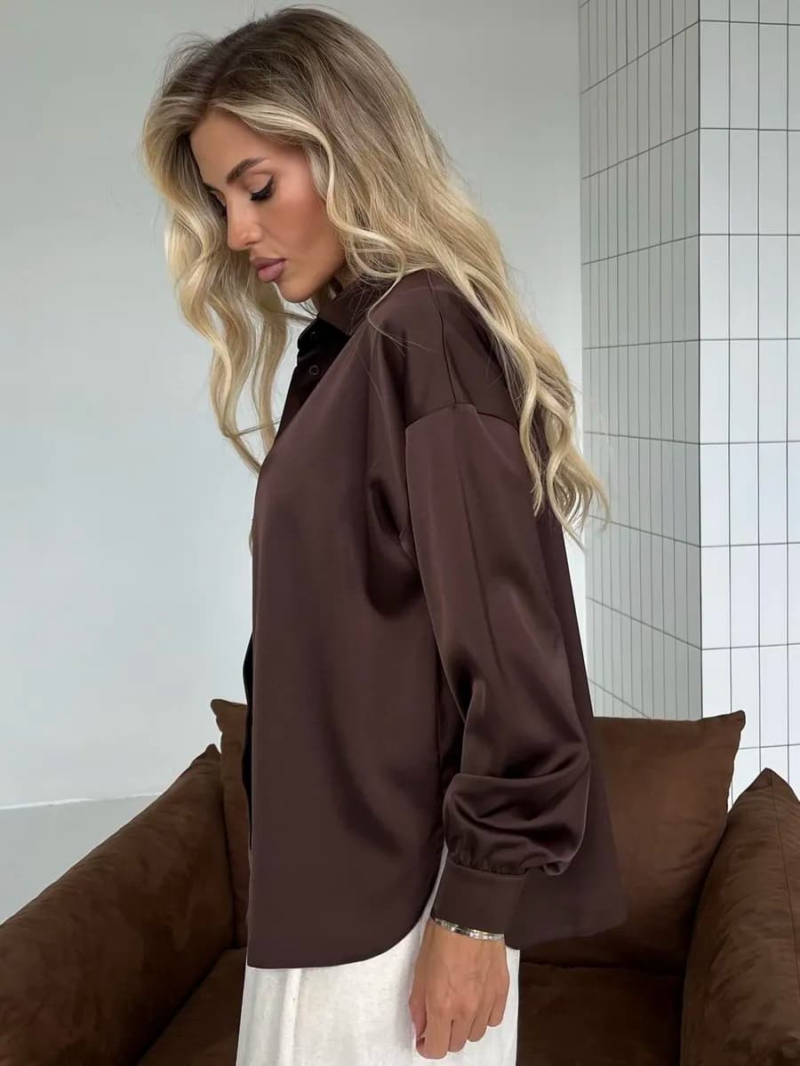 Рубашка шелковая офисная нарядная блузка