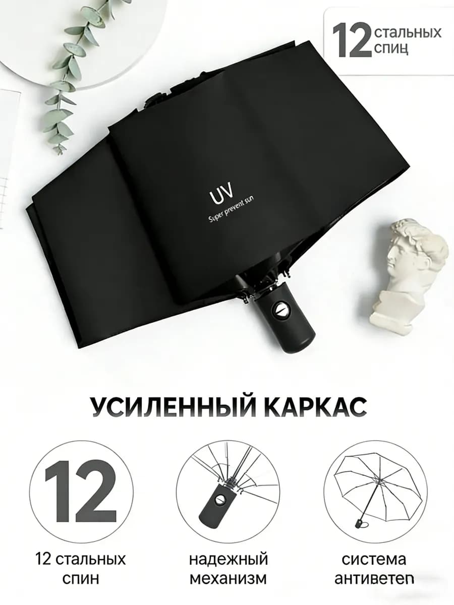 Зонт автомат антиветер компактный от солнца 12 спицами