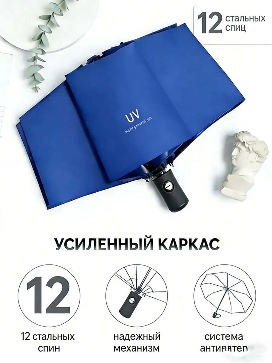Зонт автомат антиветер компактный от солнца 12 спицами