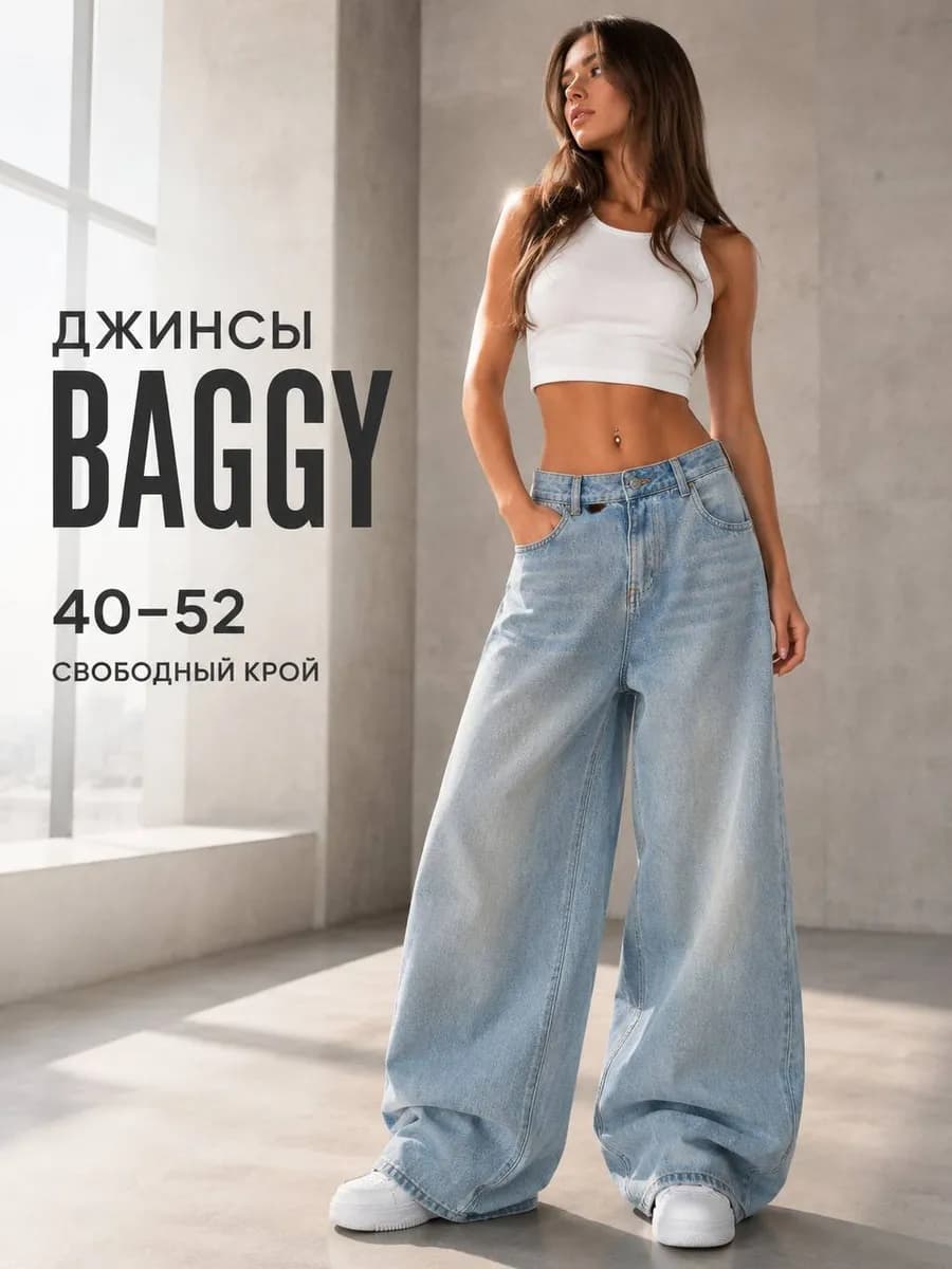 Джинсы широкие голубые вареные трубы высокая посадка