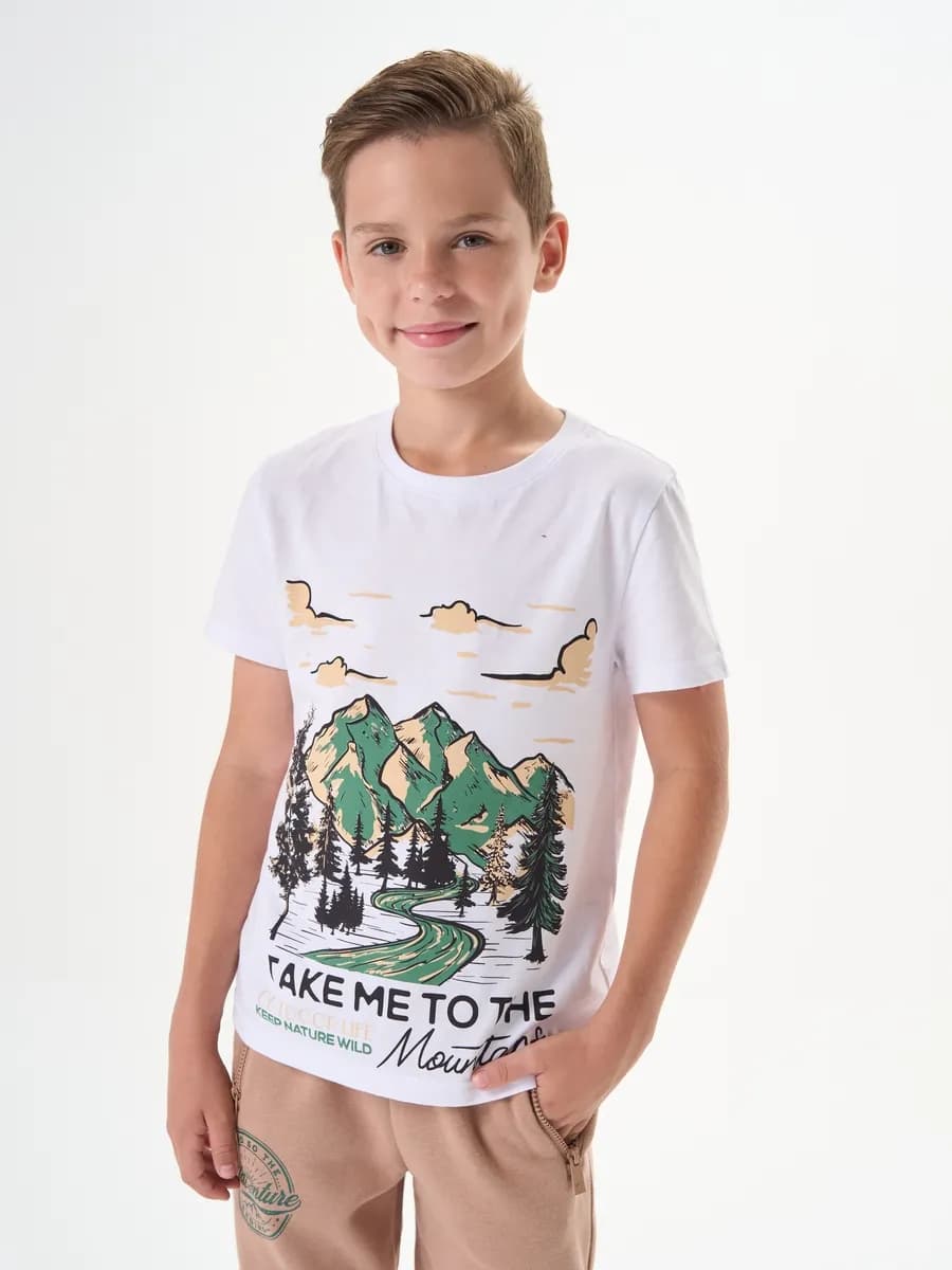 Футболка для мальчика белая с принтом