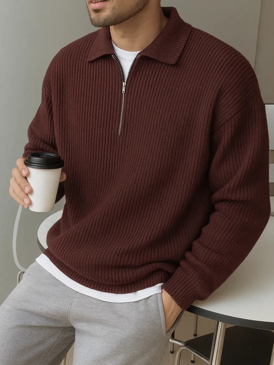 Свитер оверсайз с воротником вязаный теплый джемпер