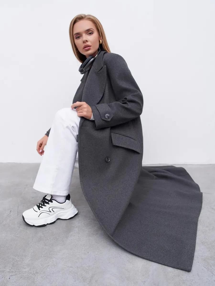 Пальто шерстяное демисезонное длинное с поясом