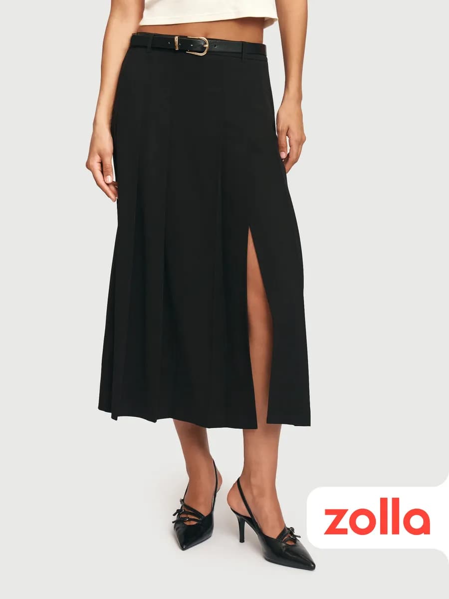 Женская юбка миди в складку с разрезом