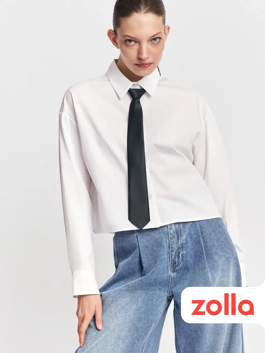 Женская укороченная рубашка с галстуком