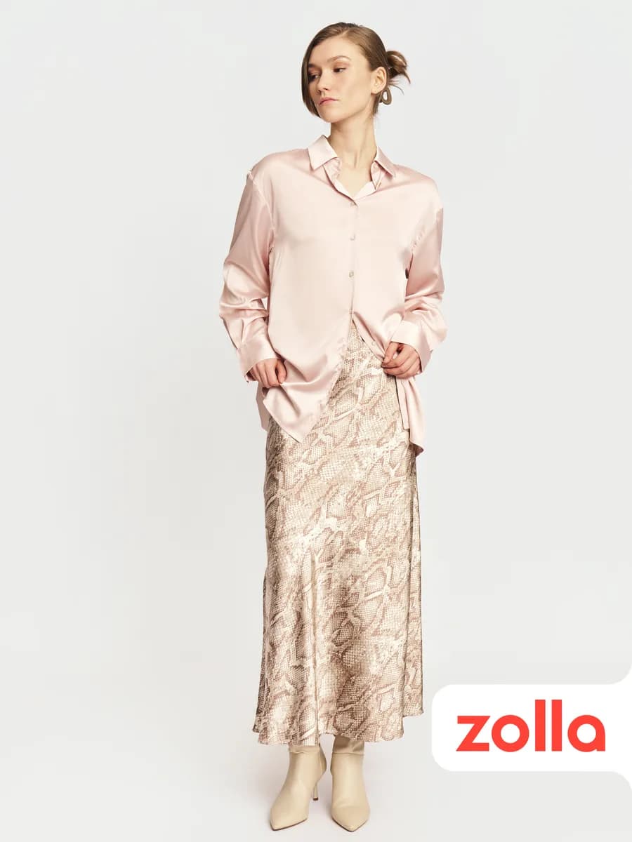 Женская атласная юбка миди на резинке