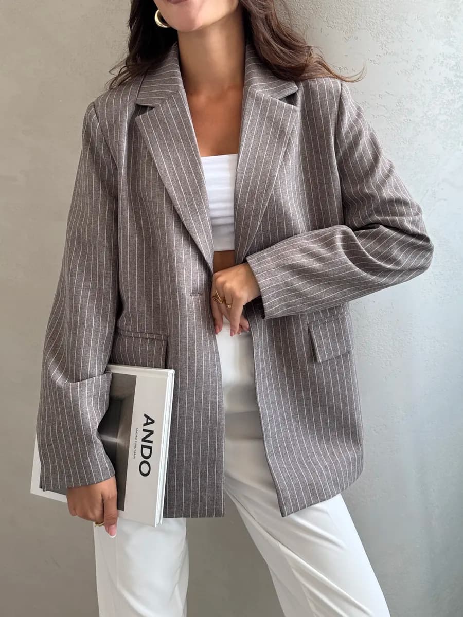 Пиджак оверсайз в полоску блейзер жакет - фото 1