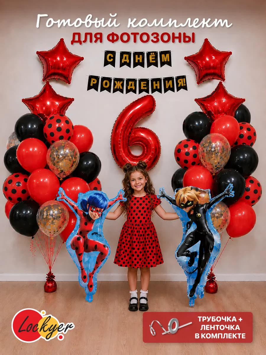 Воздушные шары Леди Баг и Супер-Кот на день рождения 6 лет