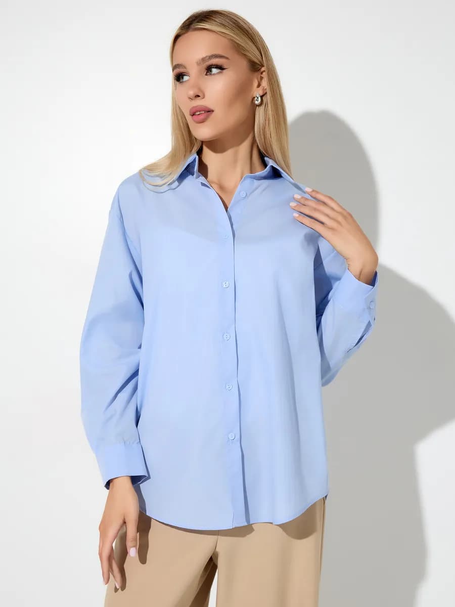 Рубашка базовая оверсайз, хлопковая для офиса и школы - фото 1