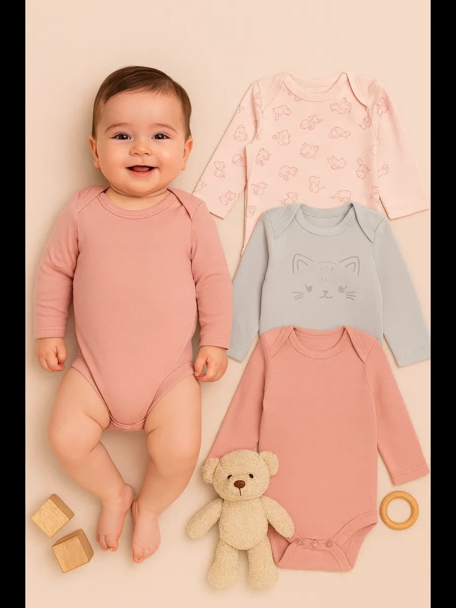 Боди для новорожденных с длинным рукавом набор 3 шт