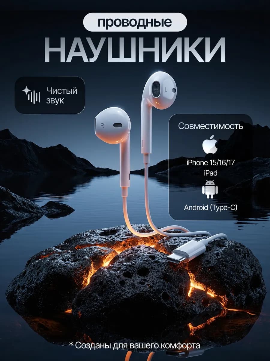 Наушники проводные Тайпси Type-C для телефона айфона андроид