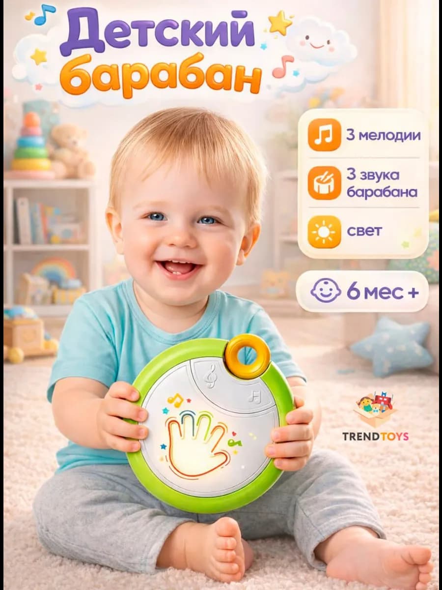 Музыкальная игрушка погремушка Мой первый бубен