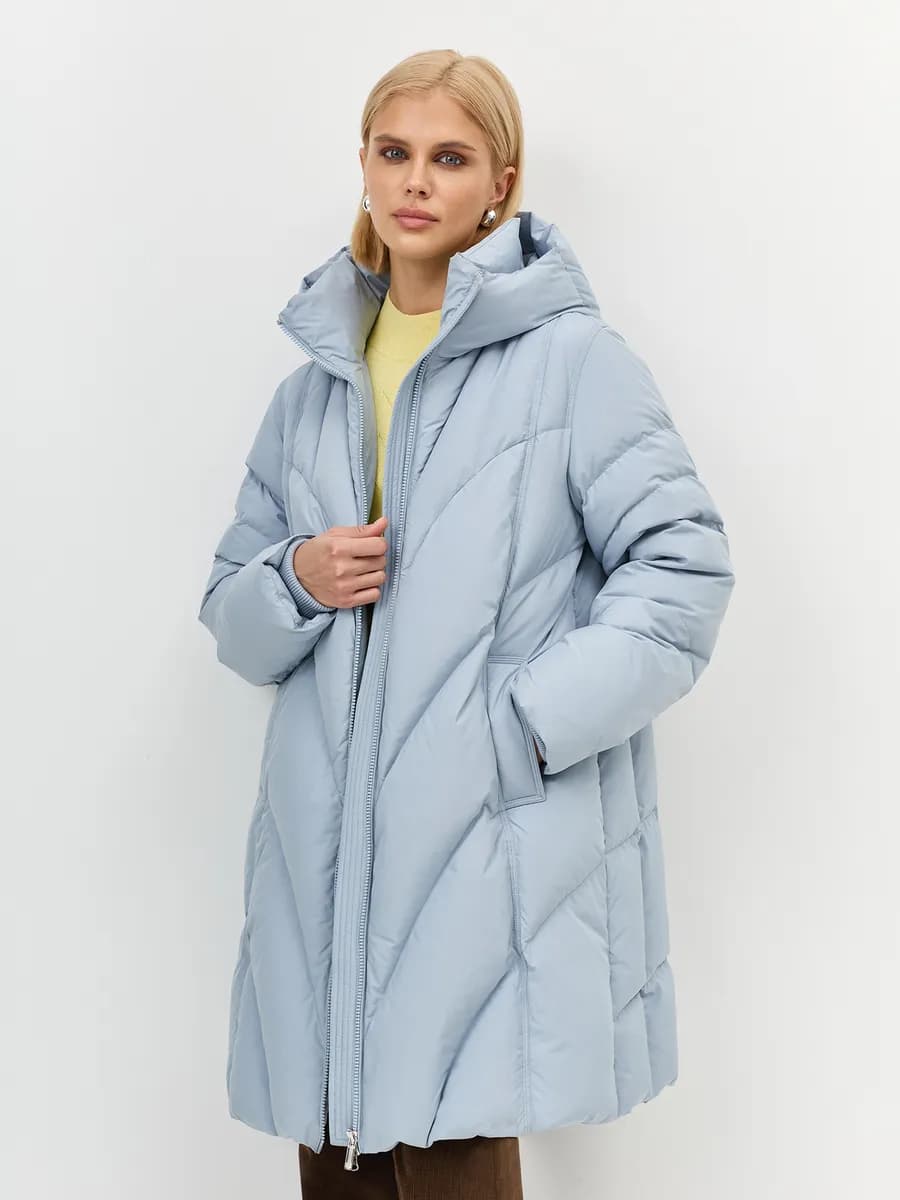 Пуховик зимний с капюшоном стеганый стильный пальто оверсайз