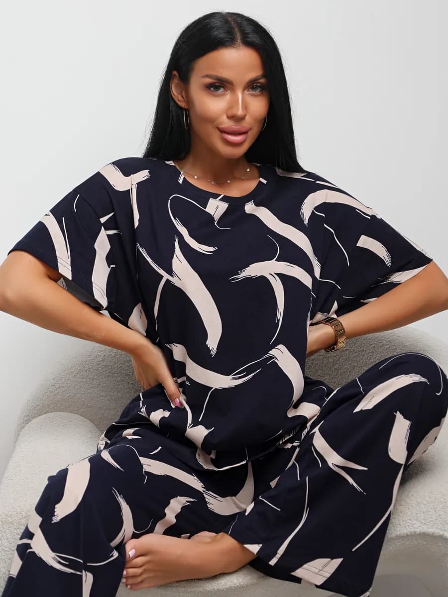 Костюм с брюками домашний больших размеров летний