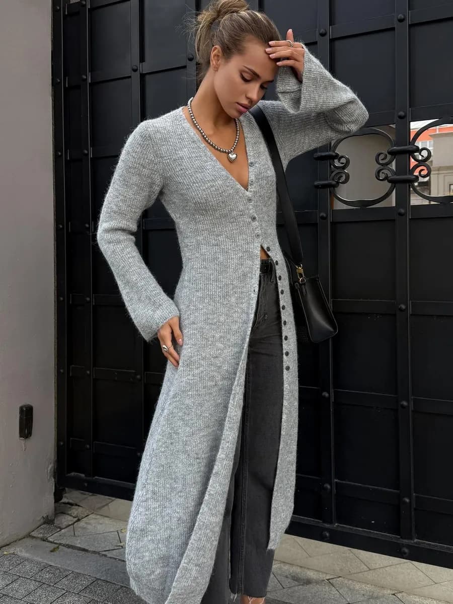 Кардиган длинный приталенный на пуговицах