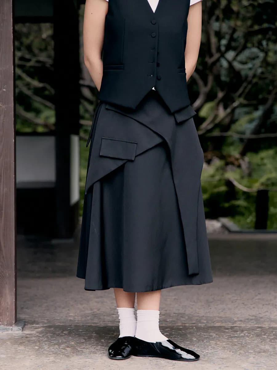 Юбка длинная офисная асимметричная с баской