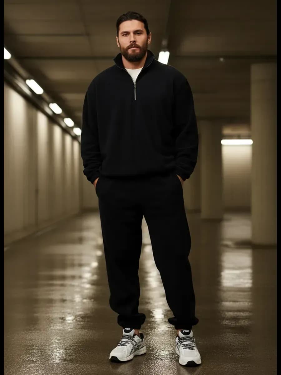 Костюм спортивный флисовый теплый с начесом на молнии черный