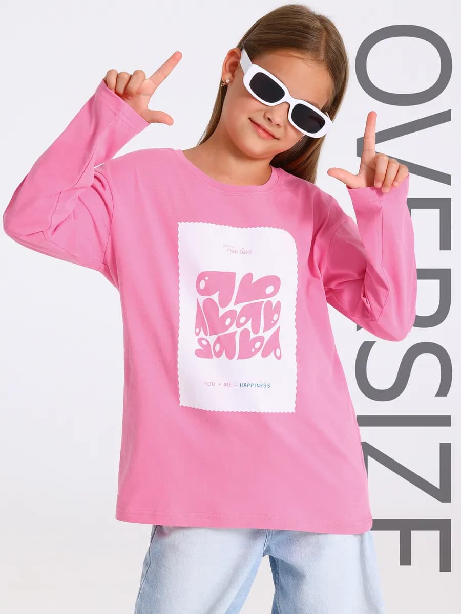 Лонгслив оверсайз для девочек подростков хлопок - фото 1