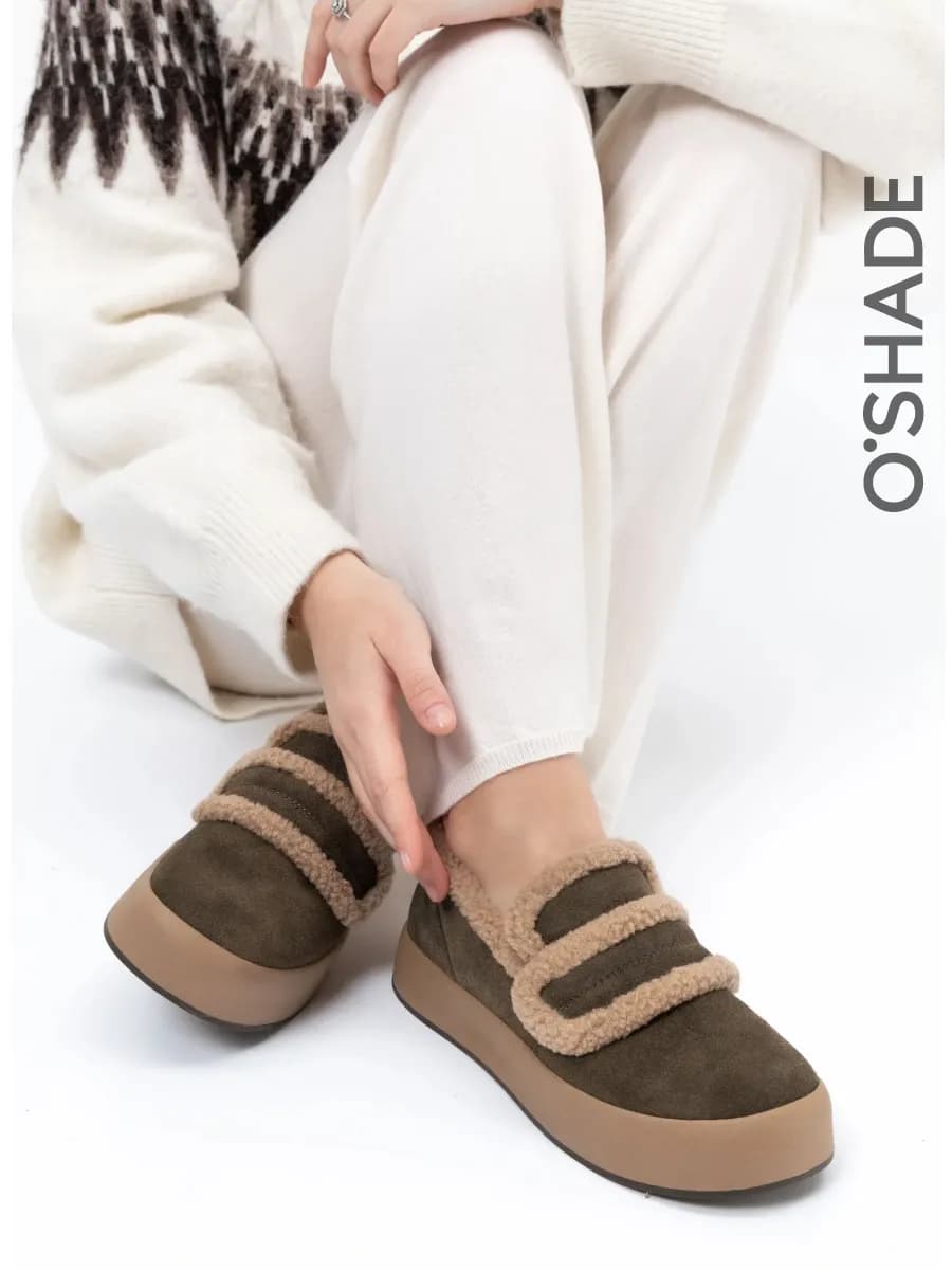 O'SHADE Лоферы зимние женские с мехом