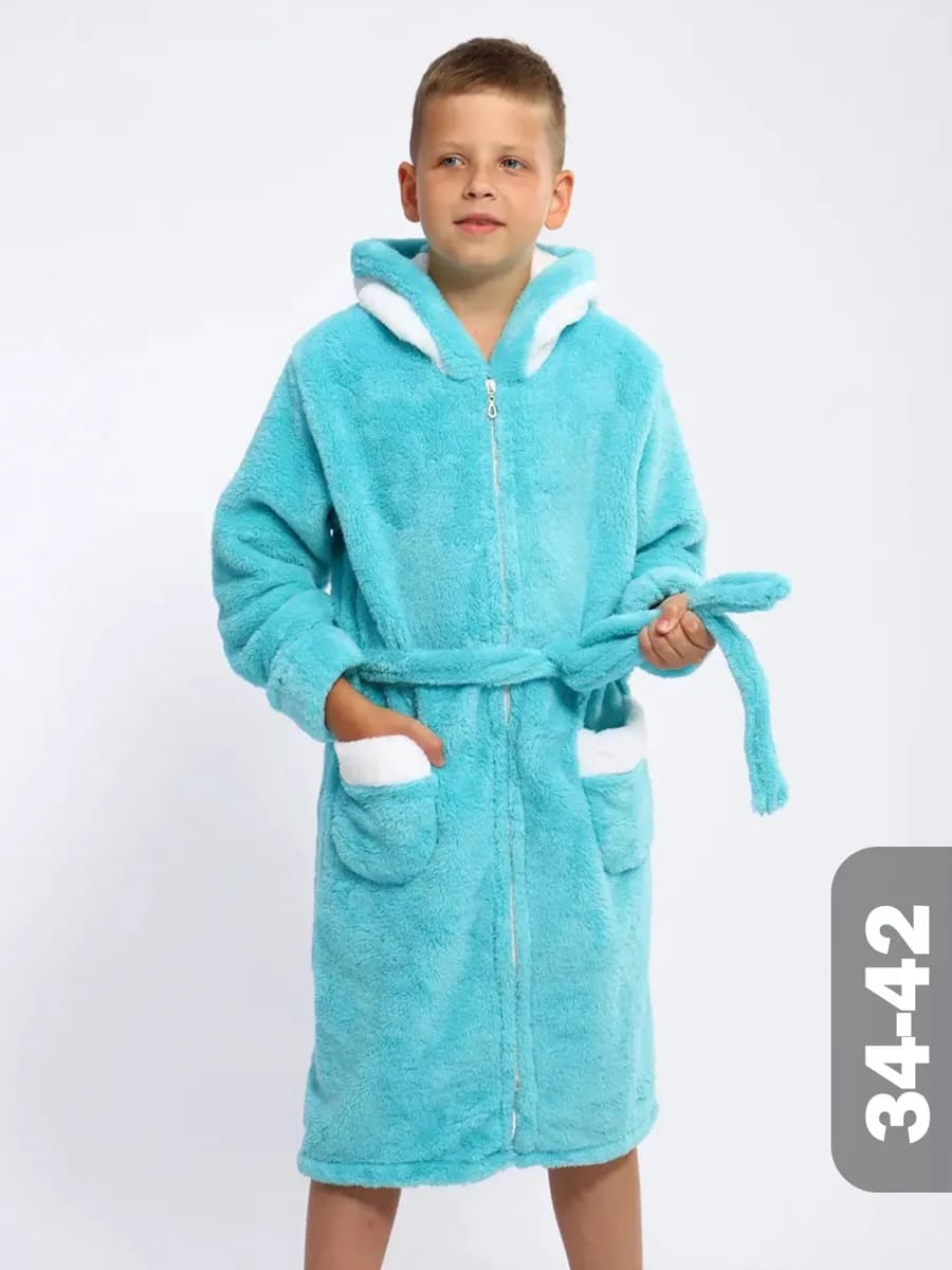 Махровый халат с капюшоном для бассейна теплый