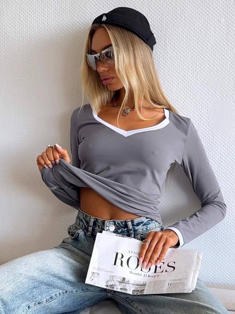 Лонгслив с окантовкой лонг хлопок