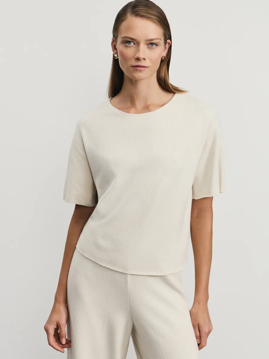 Футболка топ трикотажная свободная в рубчик