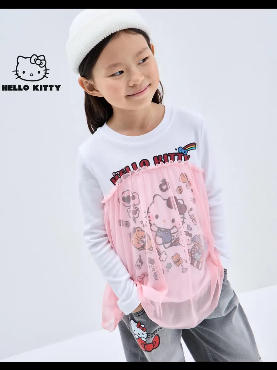Лонгслив с оборкой и принтом Hello Kitty