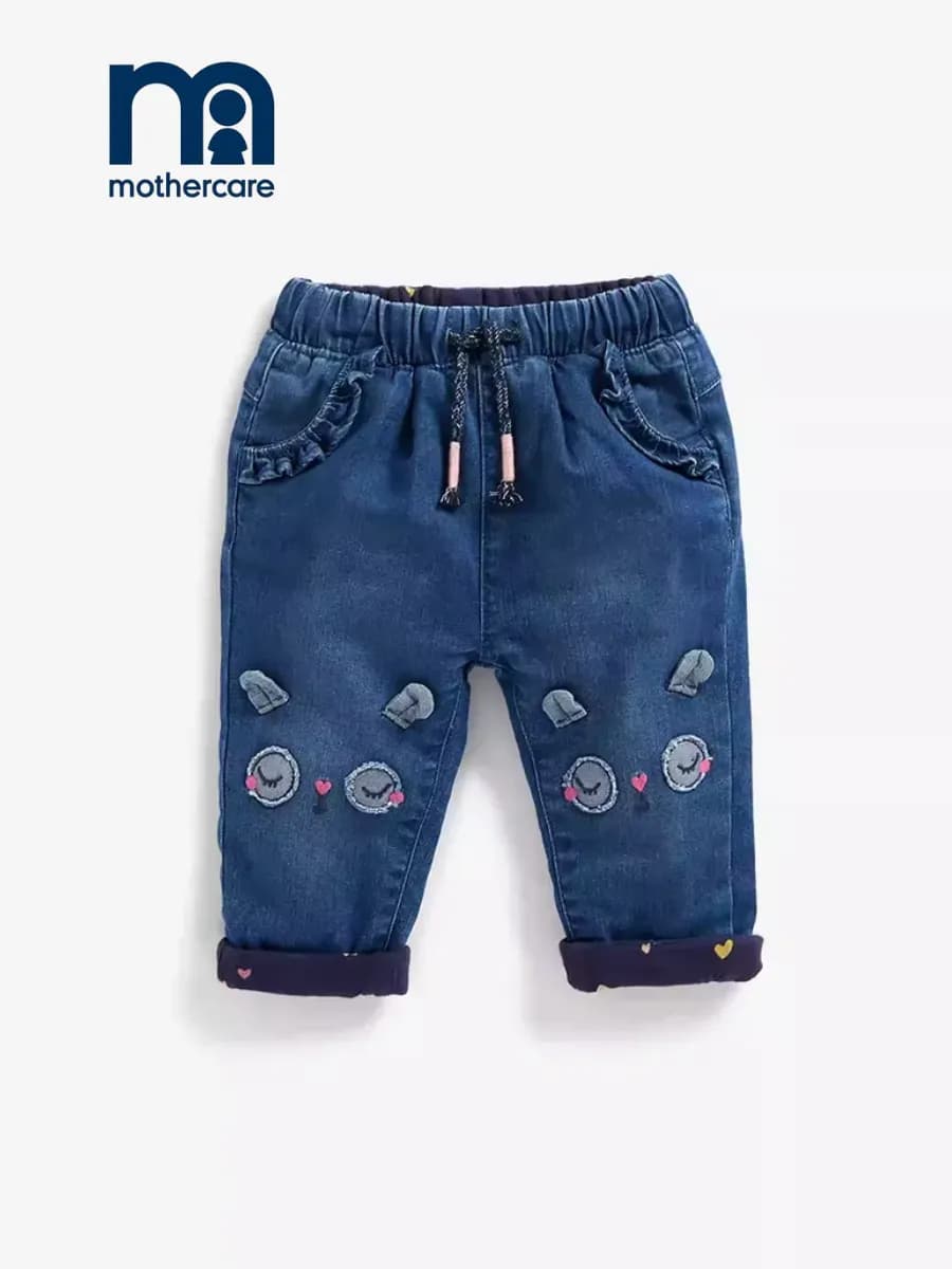 Джинсы детские на резинке зауженные с вышивкой с подворотами