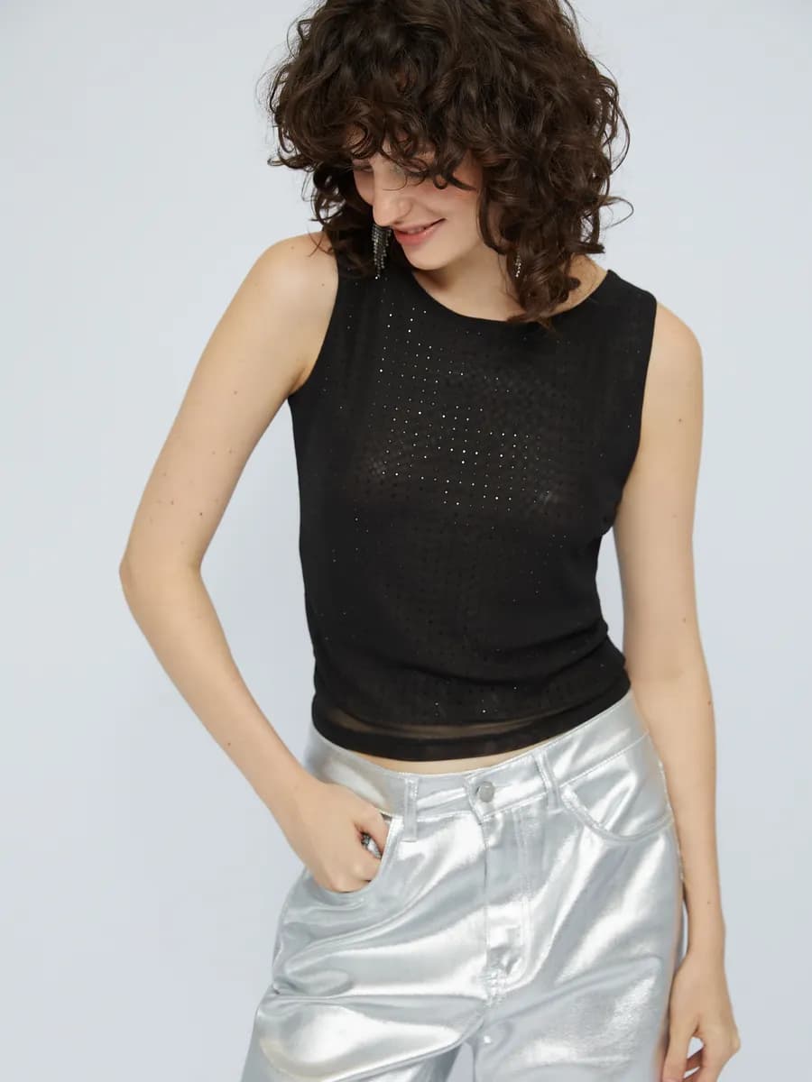 Женский топ-майка со стразами трикотаж