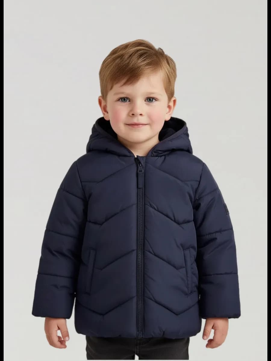 Куртка детская с капюшоном с флисом теплая стеганая - фото 1