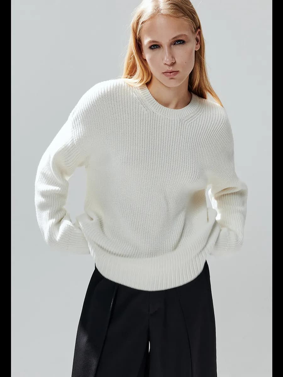 Джемпер базовый оверсайз хлопковый в рубчик