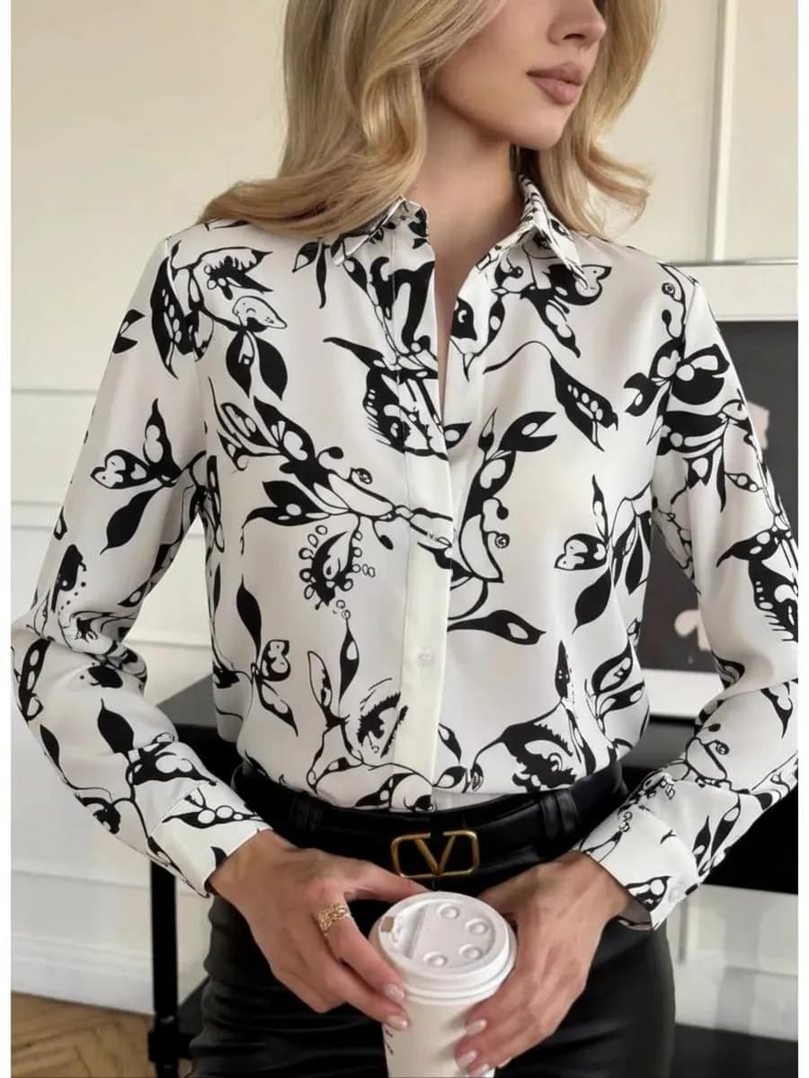 Блузка рубашка с длинным рукавом и воротником праздничная