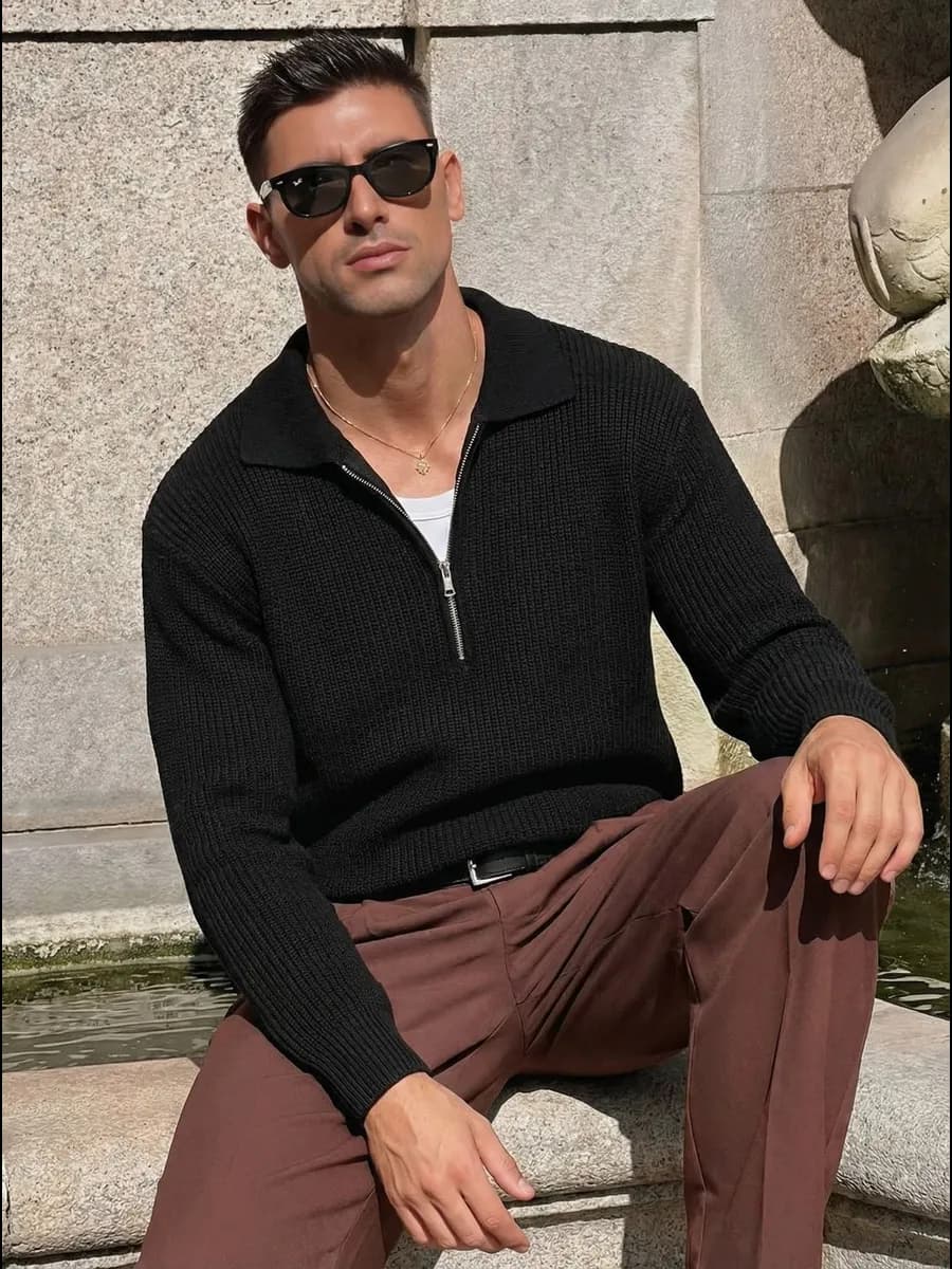 Свитер на молнии с воротником теплый