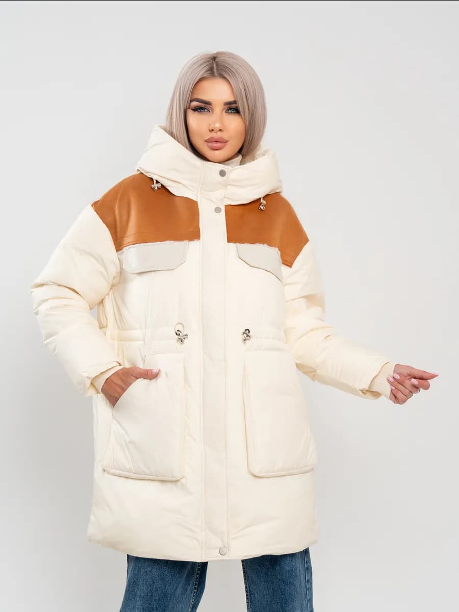 Куртка пуховик демисезонная с капюшоном удлиненная