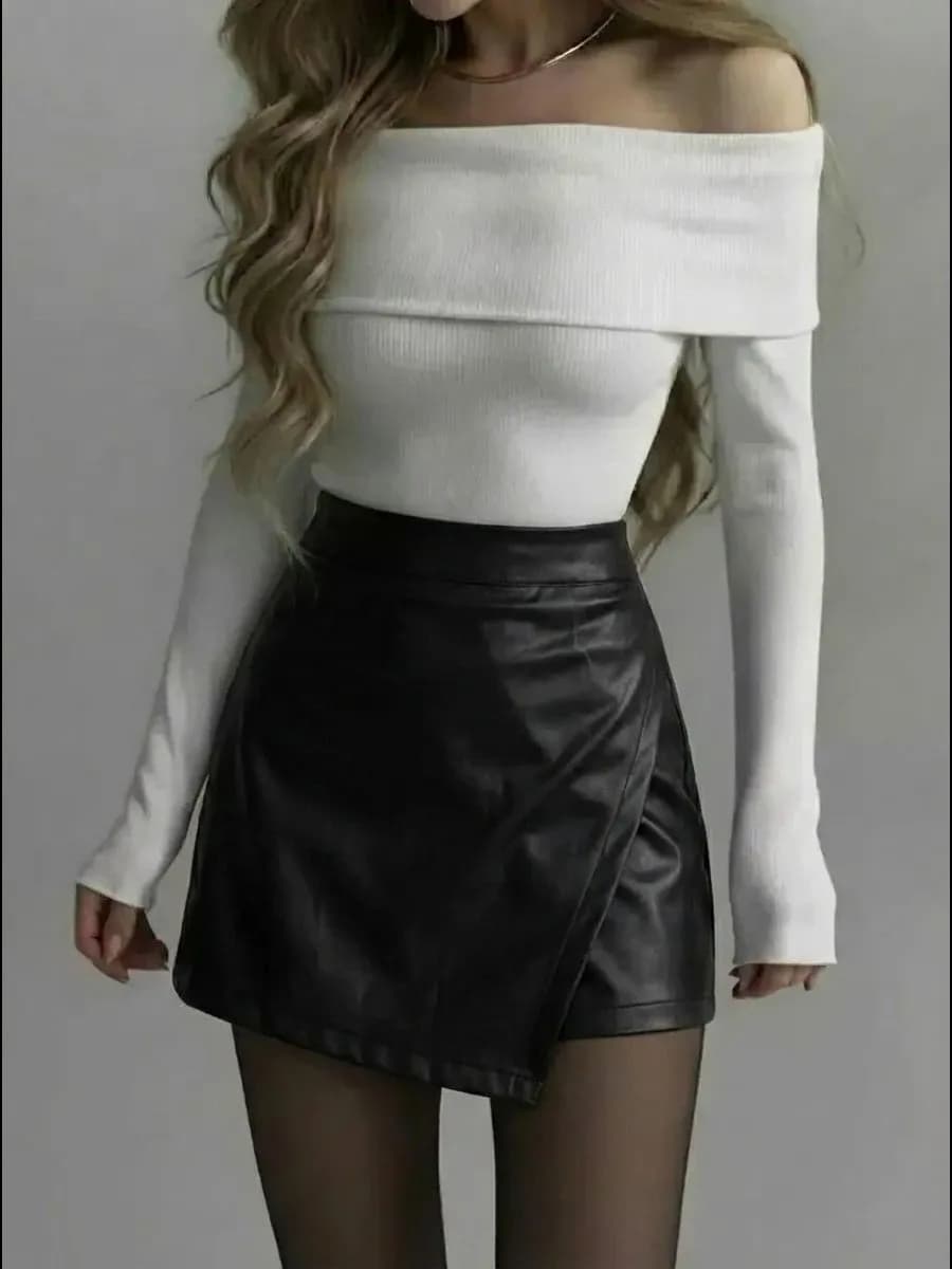 Юбка шорты кожаная мини короткая
